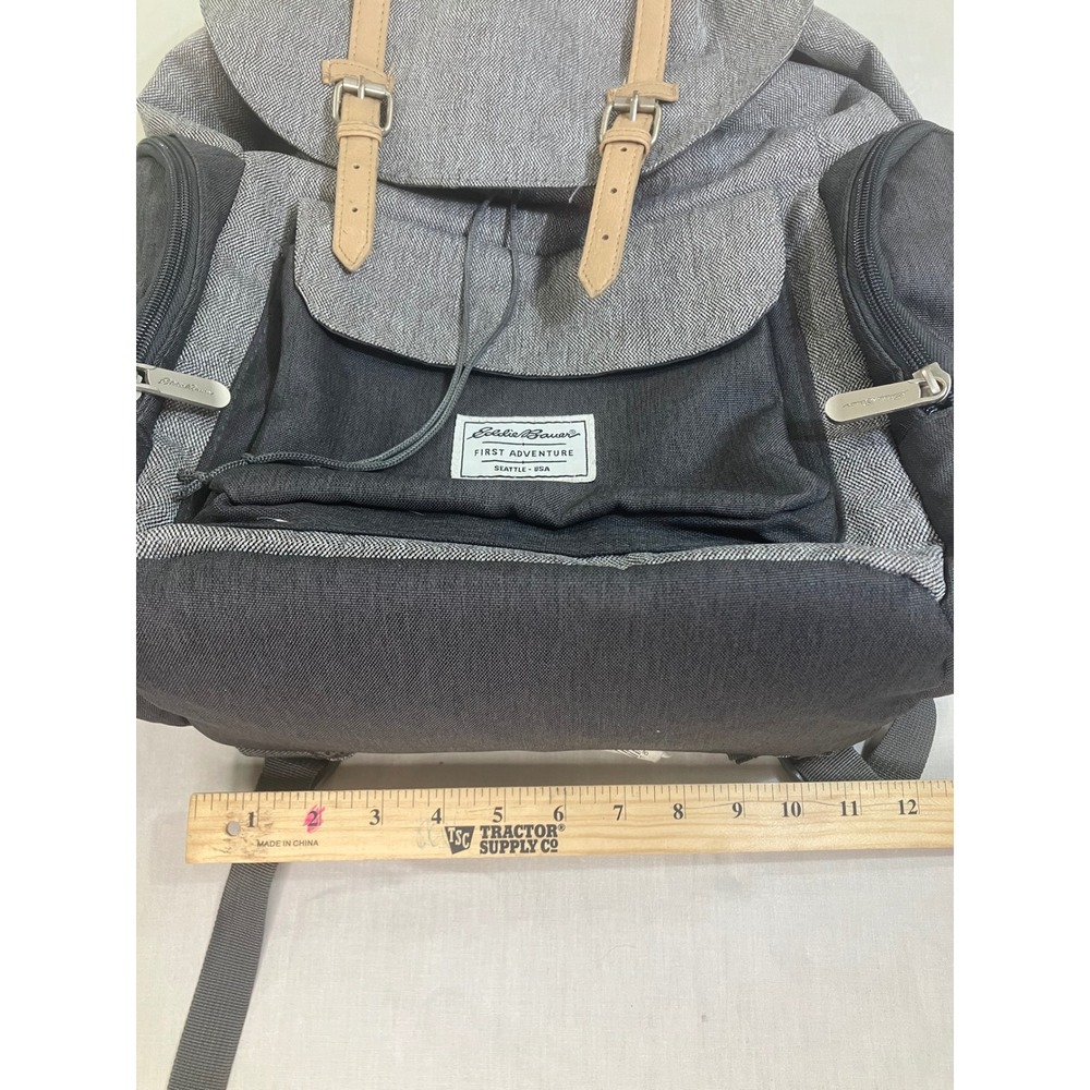 Eddie Bauer First Adventure Gray Diaper Backpack Insulated Pocket Heritage Style - Picture 3 of 10